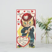  Retro Brandweerman Koele Cat Valentijnsdag Feestdagenkaart (Staand voorkant)