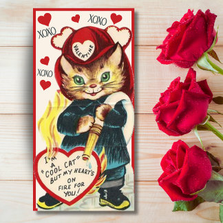  Retro Brandweerman Koele Cat Valentijnsdag Feestdagenkaart