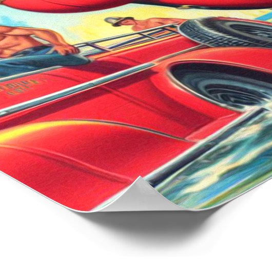 Retro brandweerman meisje poster (Hoek)