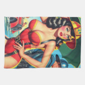 Retro brandweerman meisje theedoek (Horizontaal)