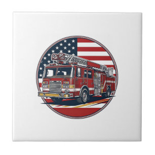 Retro brandweervoertuig Amerikaanse vlag cirkel ve Tegeltje