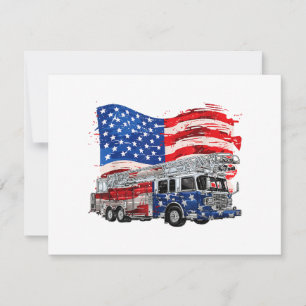 Retro brandweerwagen brandweerman VS Vlag 4e Bedankkaart