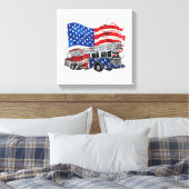 Retro brandweerwagen brandweerman VS Vlag 4e Canvas Afdruk (Insitu (Slaapkamer))