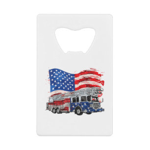 Retro brandweerwagen brandweerman VS Vlag 4e Creditkaart Flessenopener