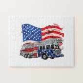 Retro brandweerwagen brandweerman VS Vlag 4e Legpuzzel (Horizontaal)