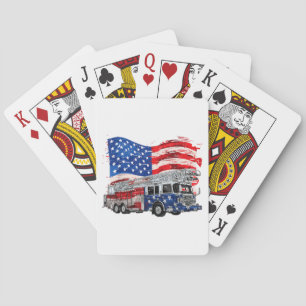 Retro brandweerwagen brandweerman VS Vlag 4e Pokerkaarten