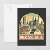 Retro Braunschweig Skyline Briefkaart (Voorkant / Achterkant)