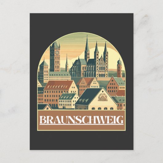 Retro Braunschweig Skyline Briefkaart (Voorkant)