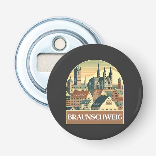 Retro Braunschweig Skyline Button Flesopener (Voorkant)