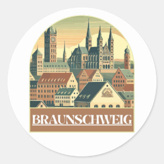 Retro Braunschweig Skyline Ronde Sticker