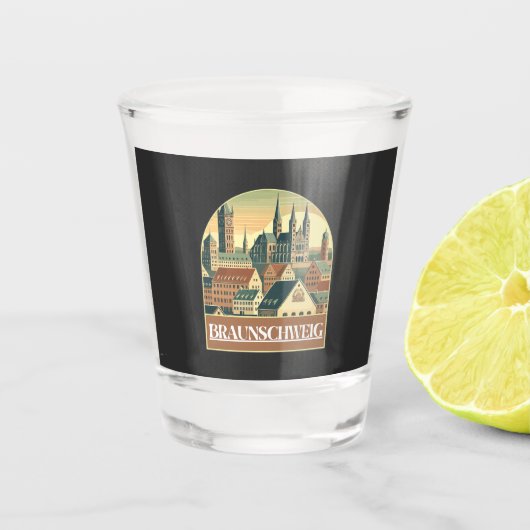 Retro Braunschweig Skyline Shot Glas (Voorkant)