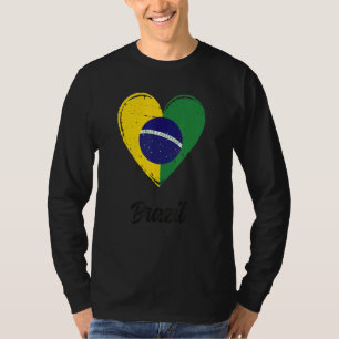 Retro Braziliaanse wortels hart Braziliaanse vlag T-shirt