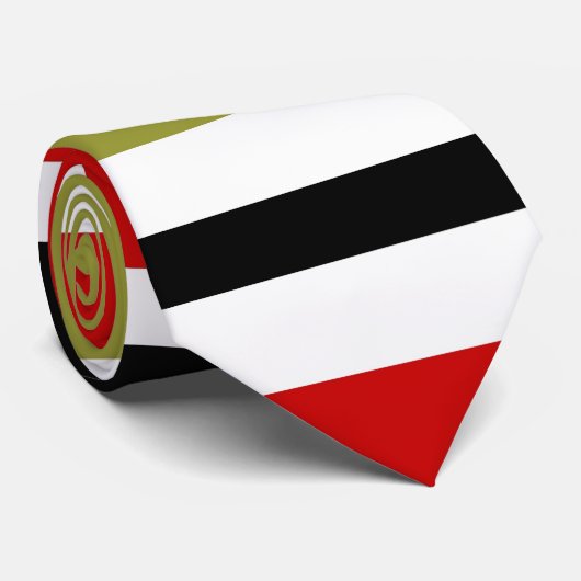 retro-brede streep zwart, wit, olijf en rood stropdas (Opgerold)