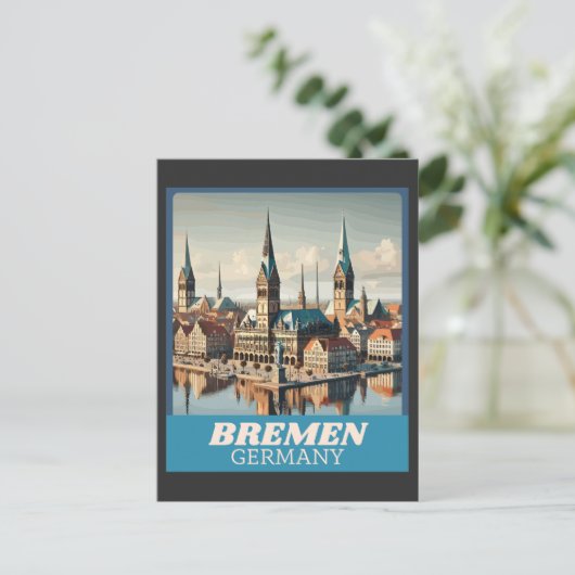 Retro Bremen Skyline Briefkaart (Staand voorkant)