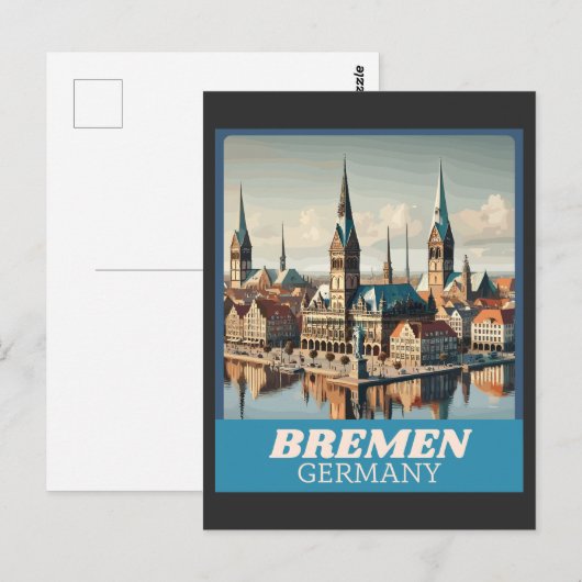 Retro Bremen Skyline Briefkaart (Voorkant / Achterkant)