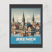 Retro Bremen Skyline Briefkaart (Voorkant)
