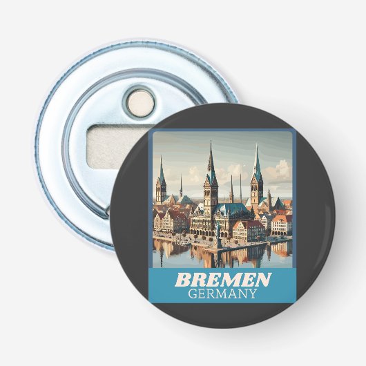 Retro Bremen Skyline Button Flesopener (Voorkant)