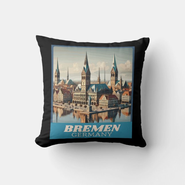 Retro Bremen Skyline Kussen (Voorkant)