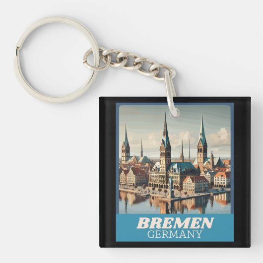 Retro Bremen Skyline Sleutelhanger (Voorkant)