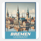 Retro Bremen Skyline Vierkante Sticker (Voorkant)
