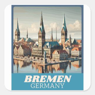 Retro Bremen Skyline Vierkante Sticker