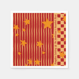 Retro Brick Red Starry Stripe Halloween Party Servet