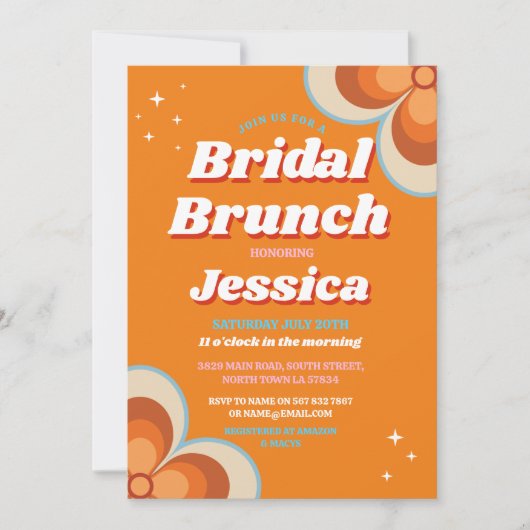 Retro Bridal Brunch 1970s Oranje Vintage Kaart (Voorkant)