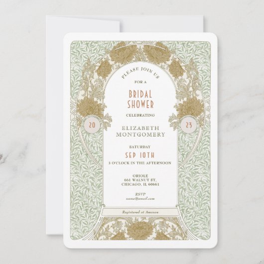 Retro Bridal Shower Invitations Art Nouveau Morris Kaart (Voorkant)