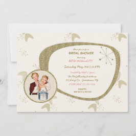 Retro Bride 50s Mid Century Modern Gold Glitter Kaart