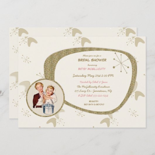 Retro Bride 50s Mid Century Modern Gold Glitter Kaart (Voorkant / Achterkant)