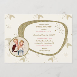 Retro Bride 50s Mid Century Modern Gold Glitter Kaart