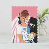 Retro Bride en Groom, Wedding Kaart (Staand voorkant)