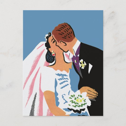 Retro Bride en Groom, Wedding RSVP Uitnodiging Briefkaart (Voorkant)