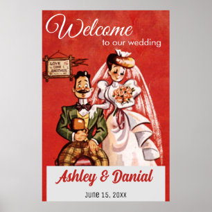 Retro Bride Groom 50s Oude Rustic Wedding Poster
