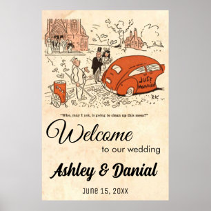  Retro Bride Groom Funny 50s Oude bruiloft Poster