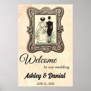  Retro Bride Groom Rustic Welkomsthuwelijk Poster