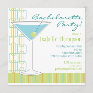 Retro Bride Martini Bachelorette Party Invitation Kaart