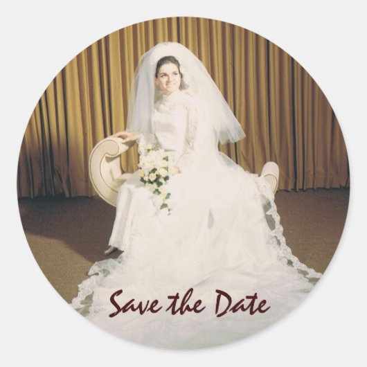 Retro Bride sparen de Datum Ronde Sticker (Voorkant)