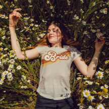 Retro Bride Typography Summer Rainbow Wedding T-Sh