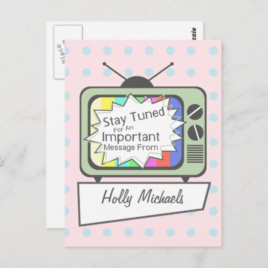 Retro-Briefkaart: Blijf afgestemd....Groene tv-set Briefkaart (Voorkant / Achterkant)