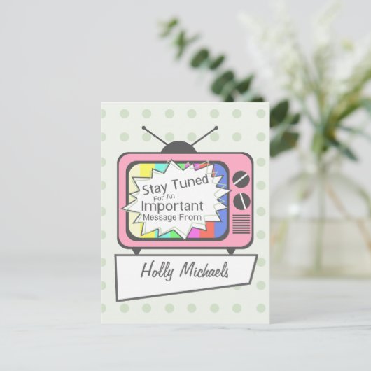 Retro-Briefkaart: Blijf afgestemd...Pink TV Set Briefkaart (Staand voorkant)