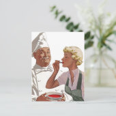 Retro  Briefkaart Chef Cooking Cook Probeer Soup (Staand voorkant)
