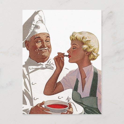 Retro  Briefkaart Chef Cooking Cook Probeer Soup (Voorkant)