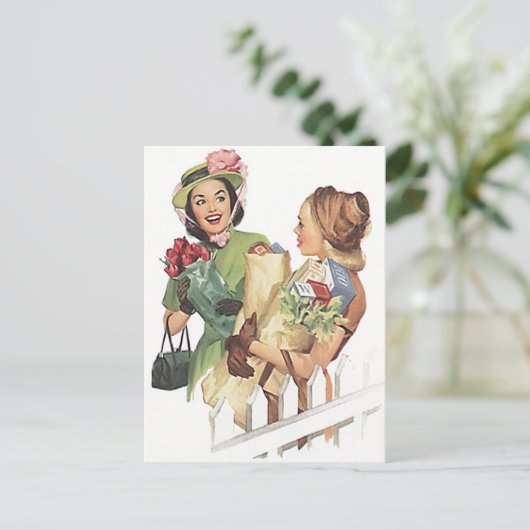 Retro  Briefkaart Douche Buren Vrienden PC (Staand voorkant)