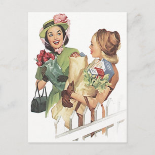 Retro  Briefkaart Douche Buren Vrienden PC