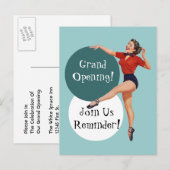 Retro Briefkaart Happy Lady Grand Opening Announce (Voorkant / Achterkant)