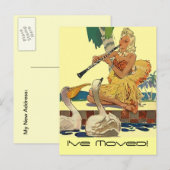 Retro Briefkaart Lady Pool Side Zwaantjes Tropisc (Voorkant / Achterkant)