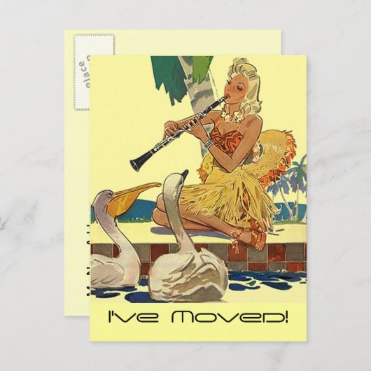 Retro Briefkaart  Lady Pool Side Zwaantjes Tropisc (Voorkant / Achterkant)