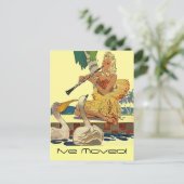 Retro Briefkaart Lady Pool Side Zwaantjes Tropisc (Staand voorkant)