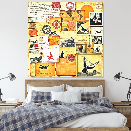 Retro Briefkaart Mix Canvas Afdruk (Insitu (Slaapkamer))